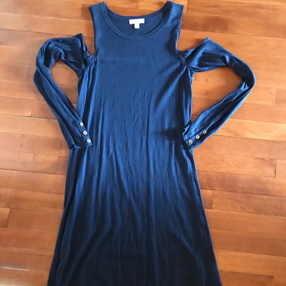 Lilly Pulitzer True Navy FAIRE SWEATER DRESS Sunny Shoulders Crew Neck Size M